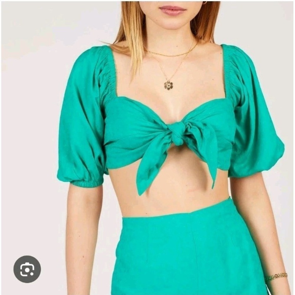 Billabong × Sincerely Jules Teal Blue‎ Amaze The Day Tie Front Crop Top Size L